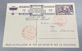Flugpost Bundesfeierkarte 1928 mit Sonderstpl. Zürich-Basel