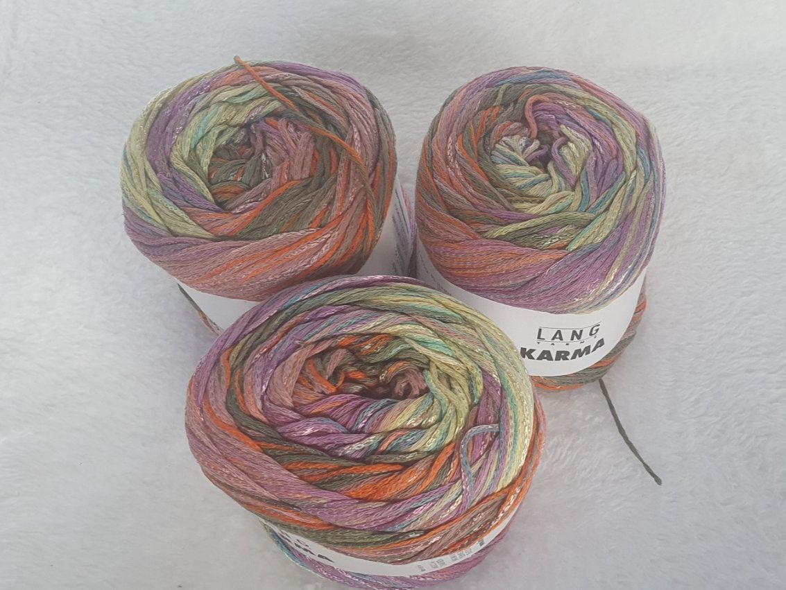 Lana: 3x LANGYARNS KARMA Sommerwolle Garn – Nuovo e nell'imballaggio originale da Abtwil AG venduto da MaVo.0710 1