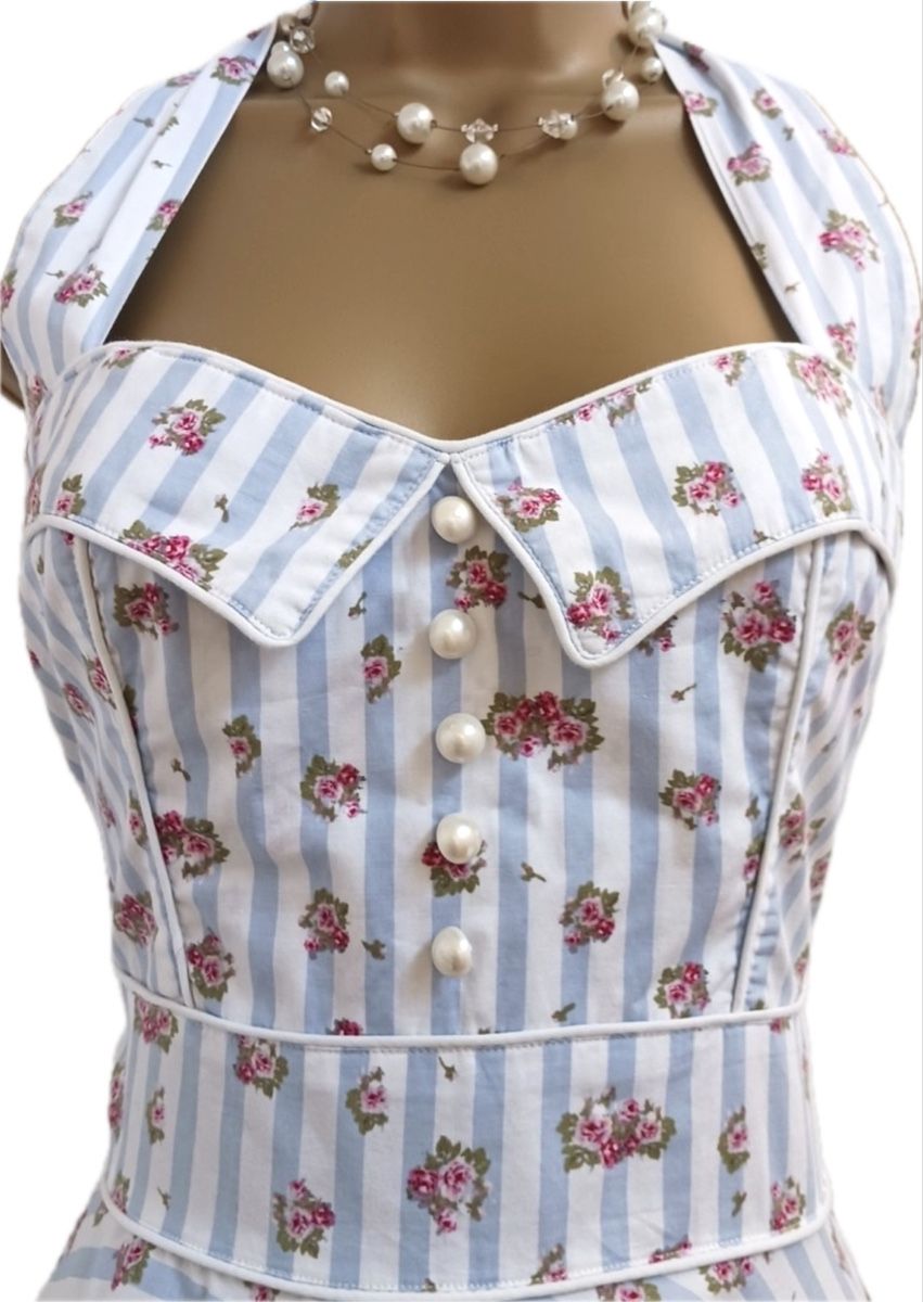 Vestiti: Robe Hell Bunny Vixen, rayures et roses, taille M – Usato da Dotzigen venduto da SecondHandGems 1