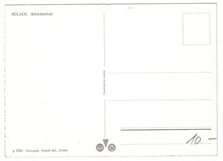 Ansichtskarten: Bülach, Schwimmbad, belebt, um 1950-55 – Gebraucht aus Frauenfeld von POML 1