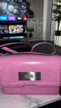 New Karl LAGERFELD pink croco crossbody bag with dustbag