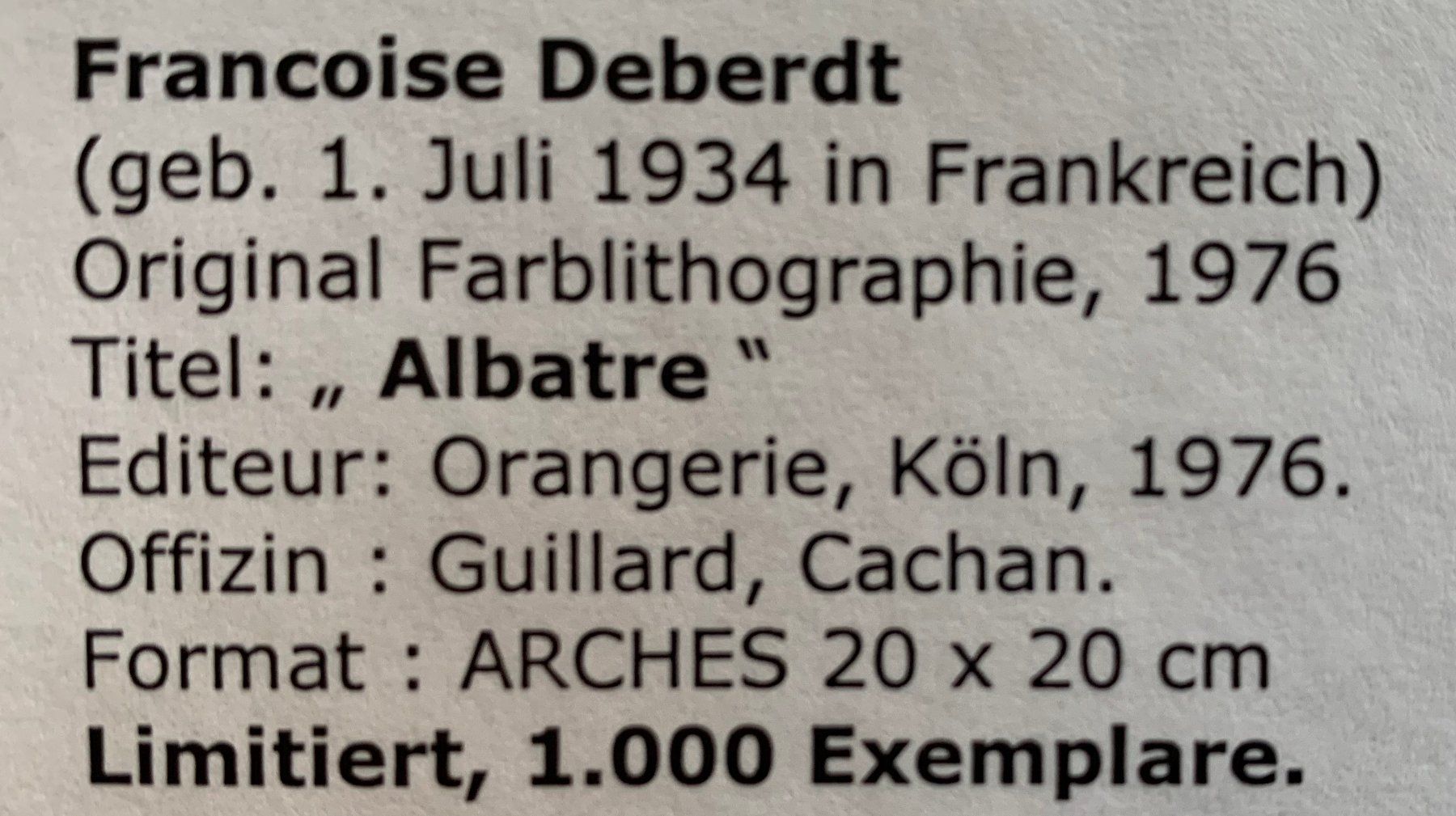 Grafica & Litografie: Francoise Deberdt     "Albatre"  Lithographie – Usato da Nennigkofen venduto da Sommersonnen 2