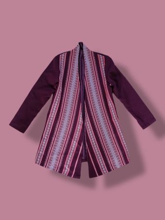 Selbst genähter Damen Mantel Bordeauxrot mit Muster