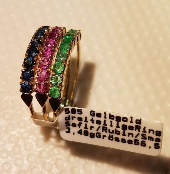 Bagues: Juw.Ring, 8 Smaragde, 8 Rubine+ 8 Safire – Neuf (Voir description) à Unterägeri par Altgoldschmuck 2