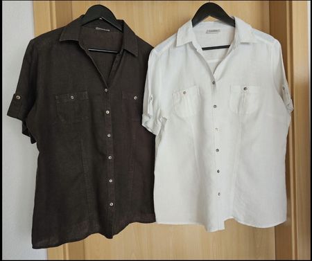 2 Leinenblusen 100% Leinen Gr. 44 C&A weiss & braun