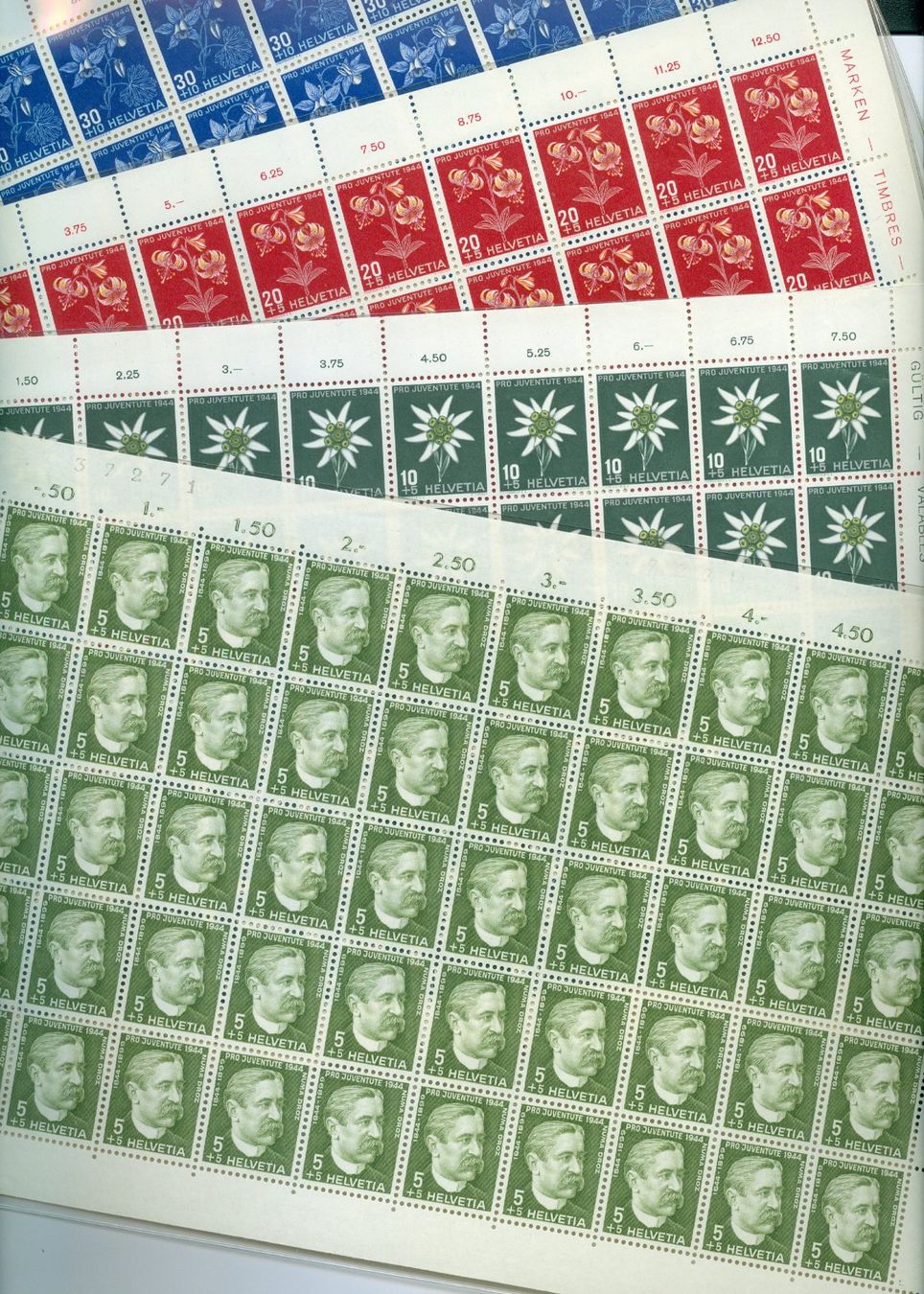 Tutti i francobolli: 1944 Schweiz Pro Juventute Bogensatz – Usato da Zürich venduto da yago-rot 1