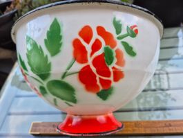 Antike Emaille Schale mit Blumenmuster - Vintage Deko!