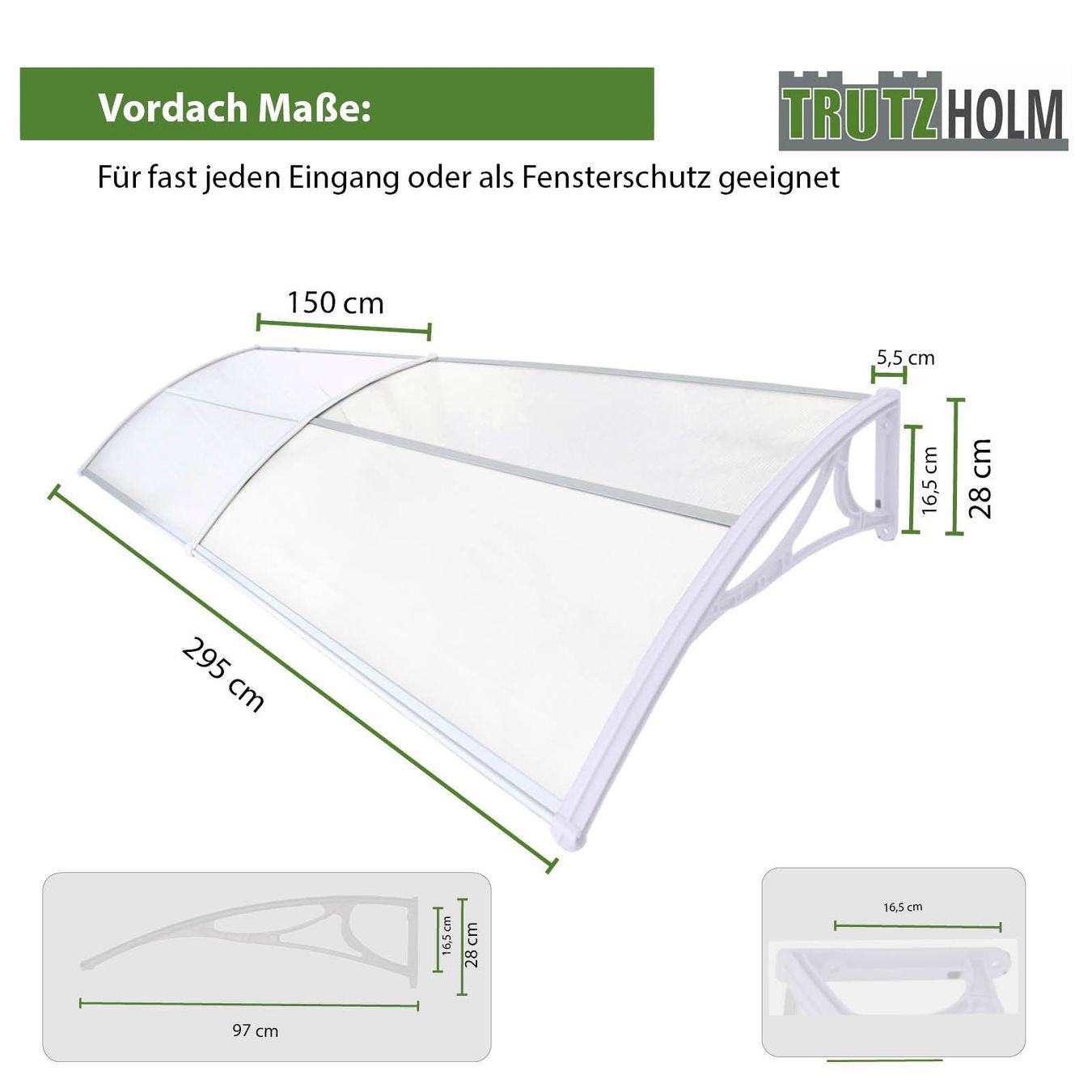 Bücher: Pultvordach 100x295 UV resistent weiss – Neu und originalverpackt aus Bottighofen von zaap 1