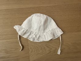 Benetton Sun Hat, White Cotton, Embroidered, Size 4-6y