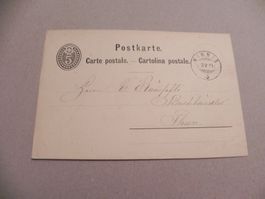 Karte Postkarte Ganzsache Wimmis BE 1879 nach Thun