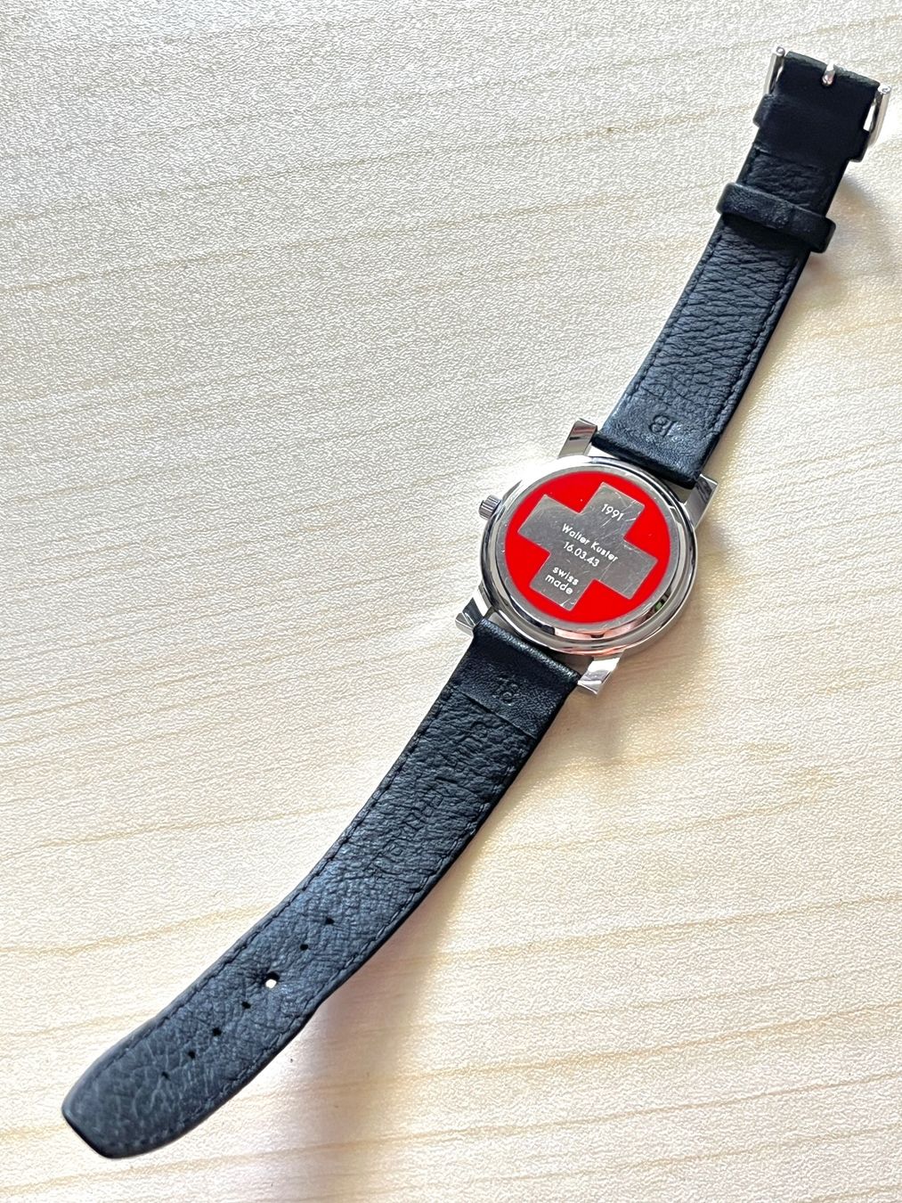 Orologi: Uhr mit Schweizer Münz-Zifferblatt, schwarz Lederarmband – Usato da Grenchen venduto da chththl 4