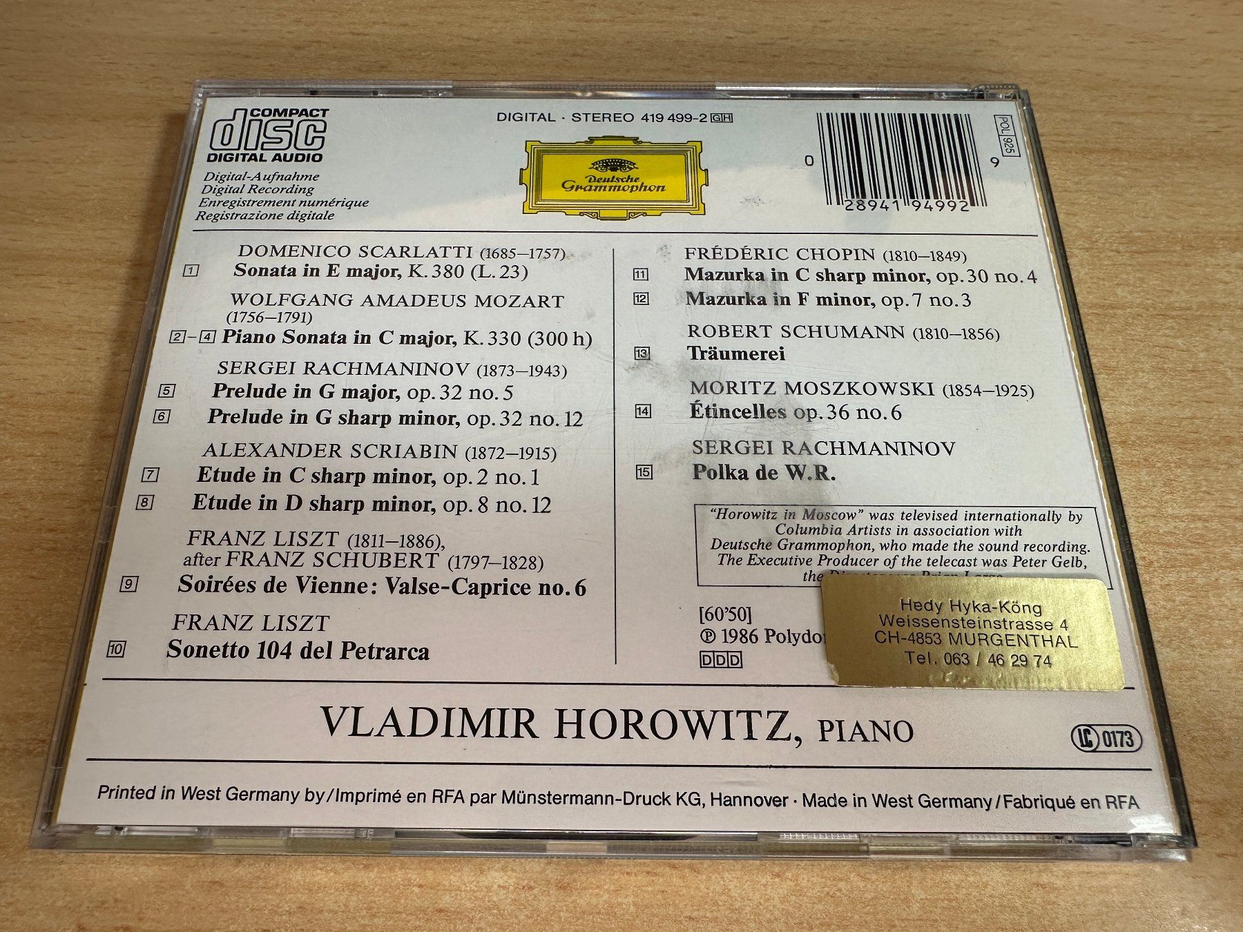 CD: B7 Horowitz – Horowitz In Moscow – Usato da Rikon im Tösstal venduto da Alpenmutz 1