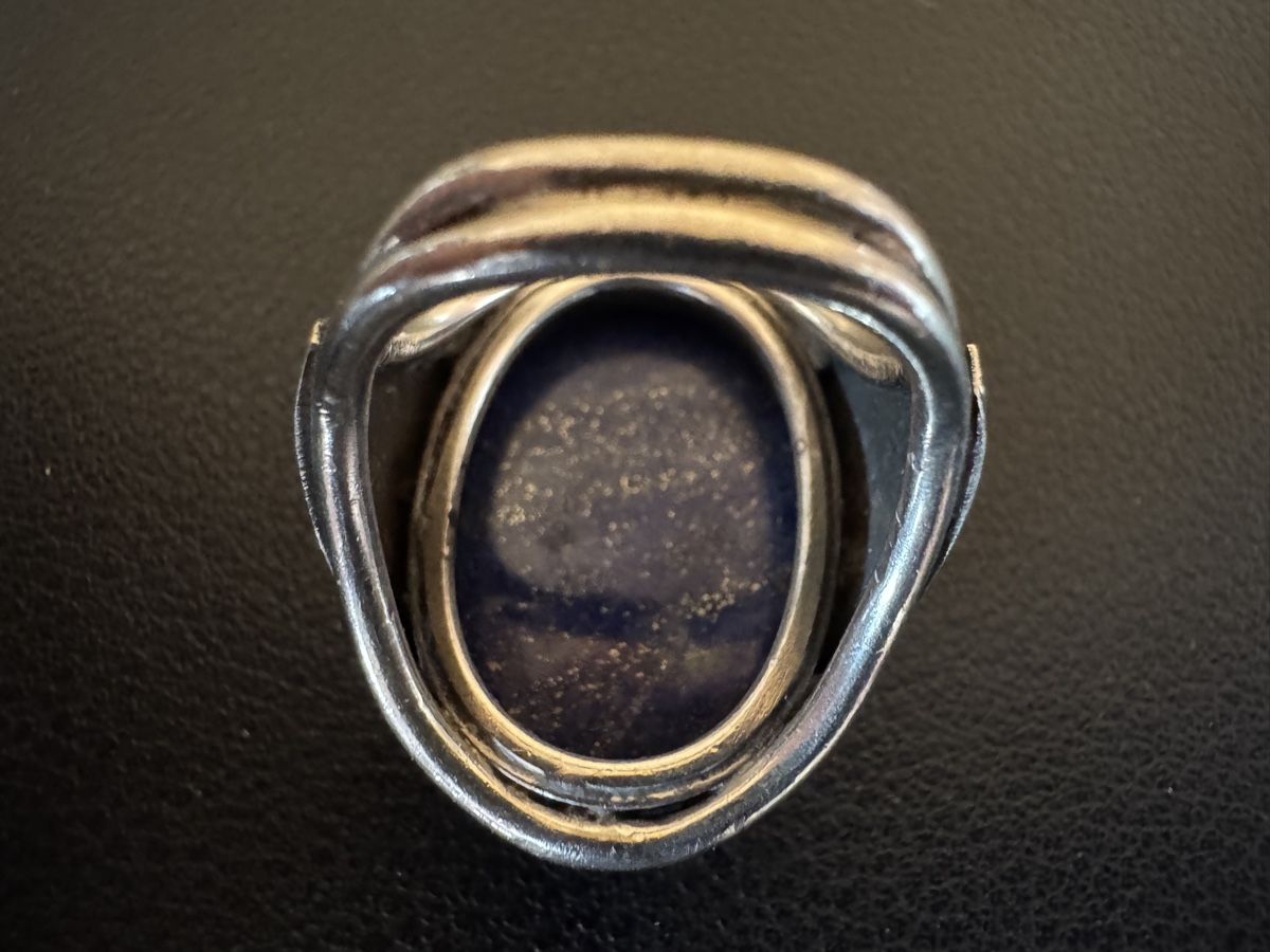 Bague Vintage Argent - Grosse Pierre Agate Naturelle - Bijou Ancien Unique