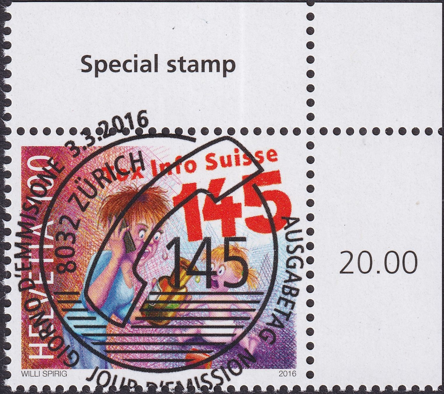 Alle Briefmarken: 2016, Nr.1586 "Tox Info" mit Ersttags-Voll-Stempel +TABS – Gebraucht aus Sursee von Luzernerraute