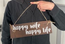 Edelrost Schild „happy wife“