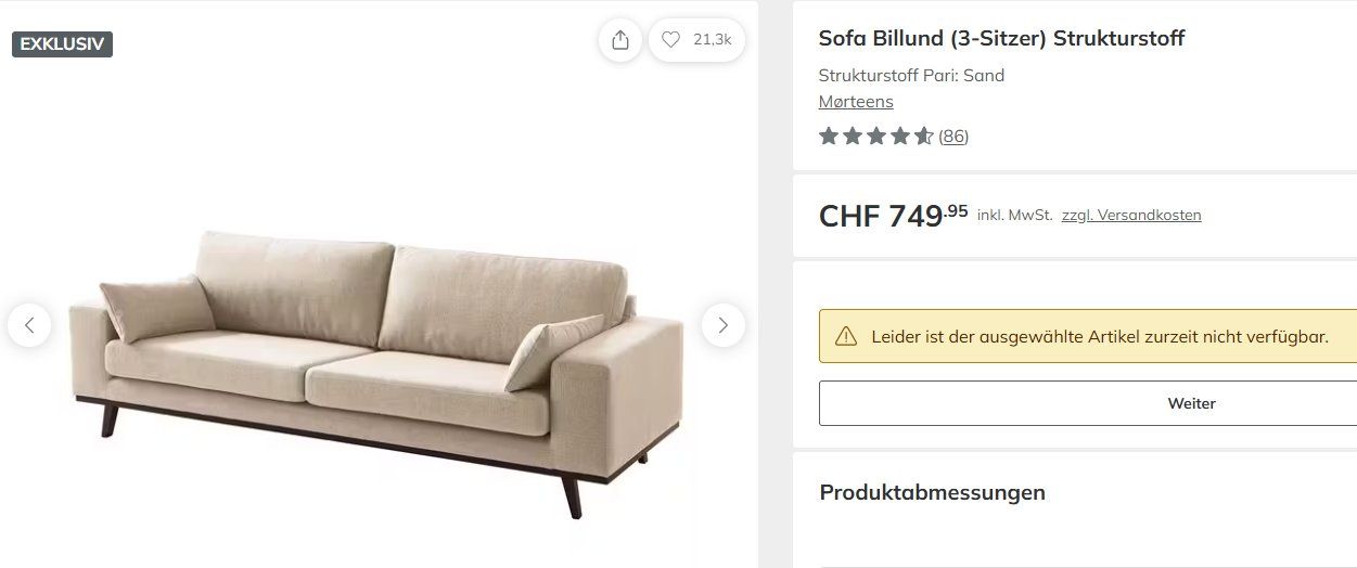 Sofas: 3-er Sofa "Billund" (Strukturstoff Pari: Sand) – Gebraucht aus Einsiedeln von Perttunen23 4