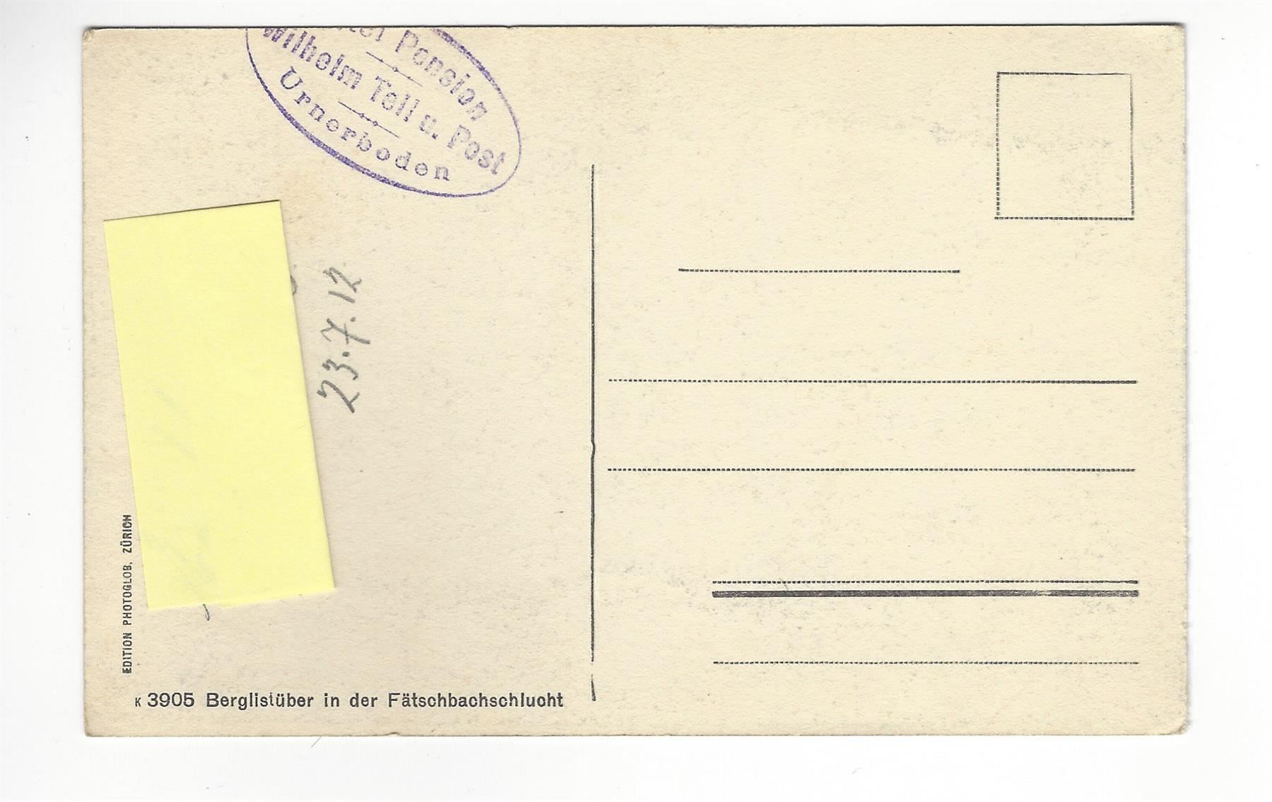 Ansichtskarten: AK Berglistüber Fätschbachschlucht 1912 – Gebraucht aus Frauenfeld von Astra13 1