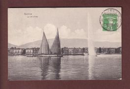 GENEVE - Jet d'eau - Barque du Leman - 1909