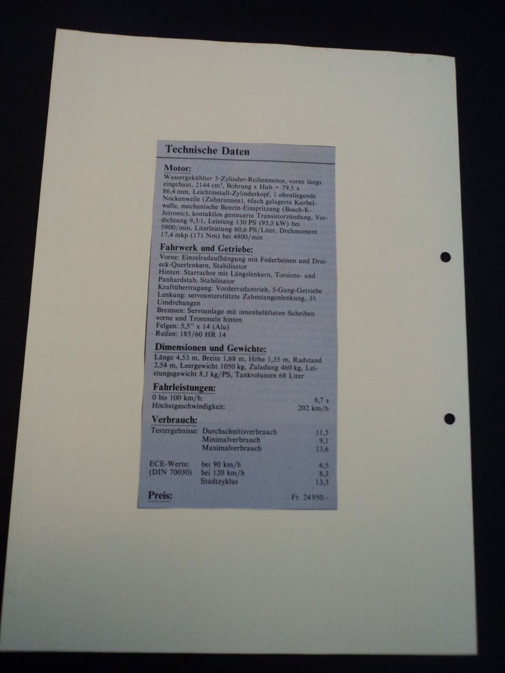Audi Prospekte & Literatur: Prospekt Factsheet Audi Coupé GT 5E – Gebraucht aus Schwarzenburg von  2