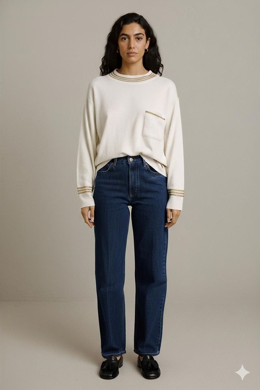 Pullover & Sweatshirts: Joyce Weißer Pullover mit Goldbesatz - Hergestellt in den – Gebraucht aus Zug von vinokilo