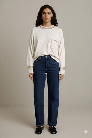 Joyce Weißer Pullover mit Goldbesatz - Hergestellt in den