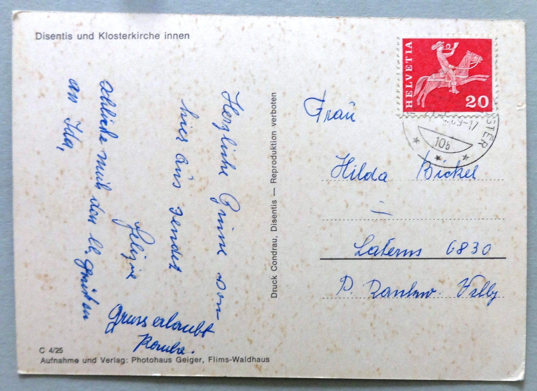 Cartoline postali: Disentis und Klosterkirche innen – Usato da Fétigny venduto da Billy2miny 1