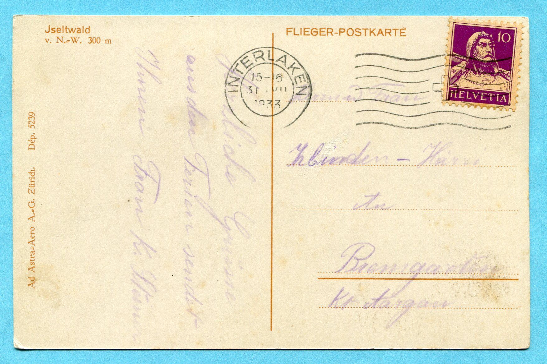 Cartoline postali: Flieger-Postkarte Jseltwald 1933 – Usato da Opfikon venduto da cleocat-vb 1