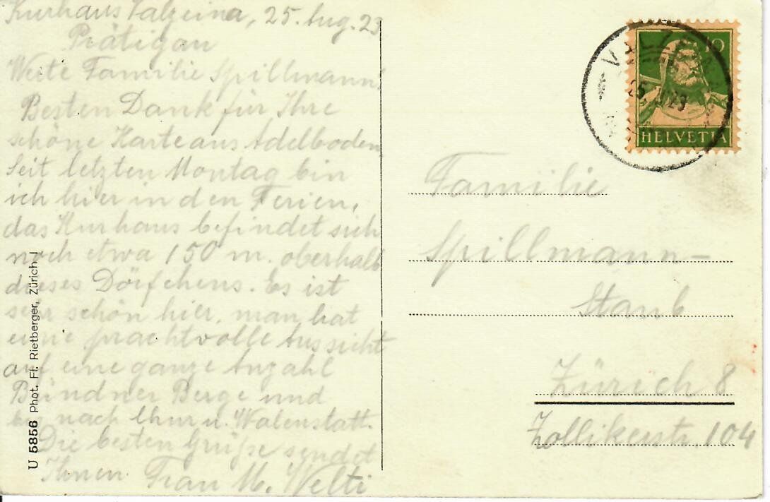 Cartoline postali: Gruss aus Valzeina 1923 – Usato da Hochdorf venduto da Ziegel-16 1