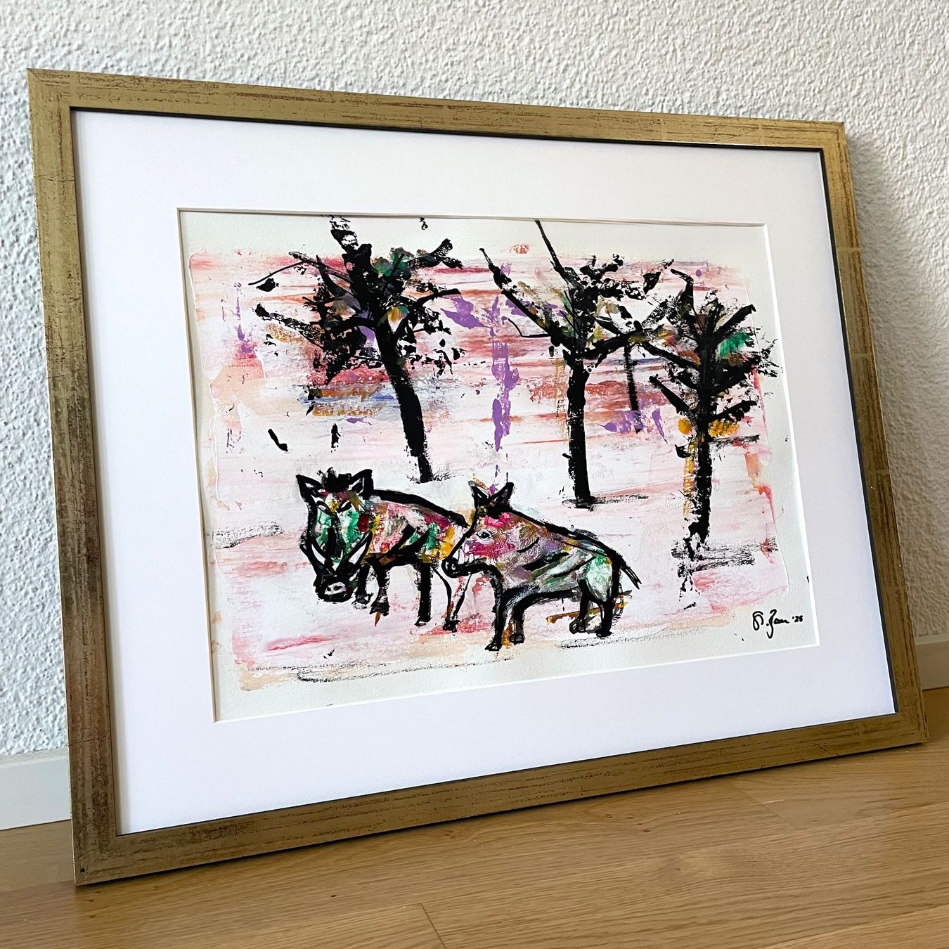 Gemälde: Wildschweine Moderne Kunst Expressionismus Acryl Bammert – Neu (gemäss Beschreibung) aus St. Niklausen LU von Stefan_Bammert_Art