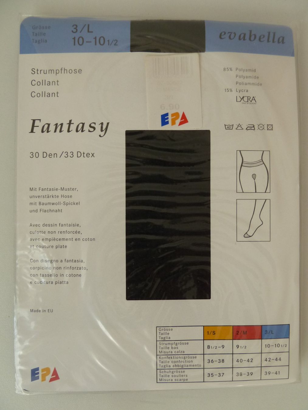 Calze & Collant: Dunkelblaue gemusterte Vintage Strumpfhose Gr. L  30 den – Nuovo e nell'imballaggio originale da Birsfelden venduto da Paleochora 3