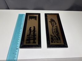 2 Vintage Silhouette-Bilder auf Goldhintergrund – Gerahmt 