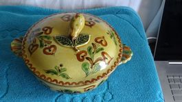 Terrine Keramik gelb floral mit Deckel Burri Uetendorf