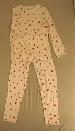 Sommer-Outfit Langarm Weiss mit Herzen, Grösse 134/140