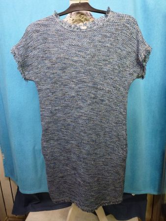 STEFANEL KLEID STRICKKLEID KURZARM BLAU MELLIERT GR 38 40