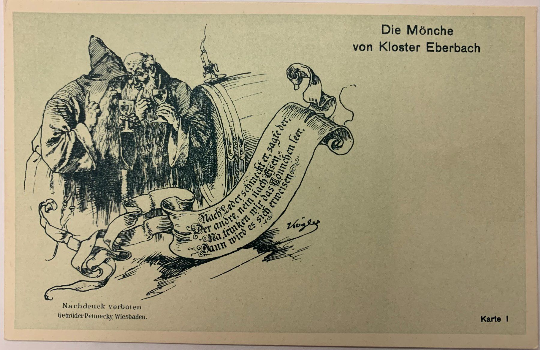 Cartoline postali: 2 Postkarten - Die Mönche v. Kloster Eberbach -Weinhaus Ress – Usato da Gundetswil venduto da Egro100