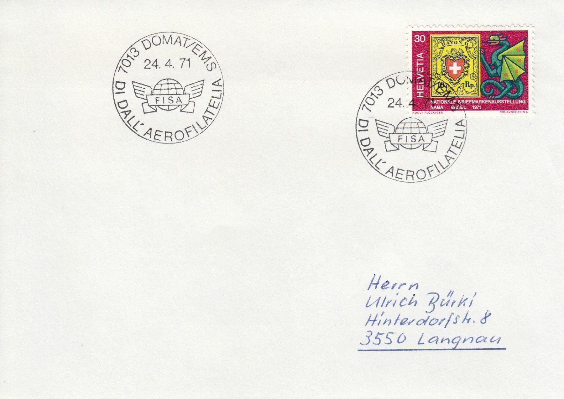Tutti i francobolli: 1971 Tag der Aerophilatelia Domat Ems – Usato da Spreitenbach venduto da Mustang_1105