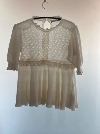ZARA OBERTEIL/SHIRT GR.S/M weiss/ecrù süss Spitze Hohlsaum