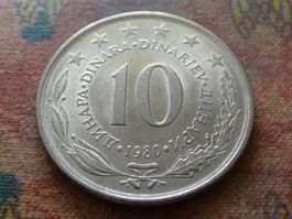 YOUGOSLAVIE  10  Dinara  1980