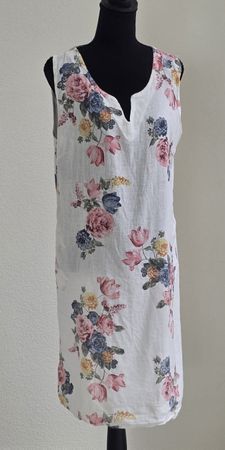 Kleid Blumenmuster Weiss mit Taschen Grösse M