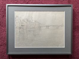 Tolle antike Zeichnung/Mischtechnik Ansicht Florenz, 1926