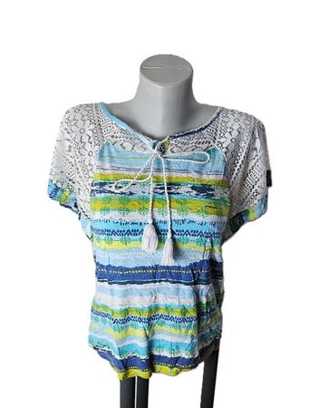 romantisches Boho Hippie T-Shirt Gr. S Rainbow Spitze Häkel