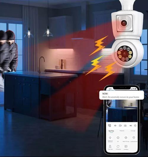 Sistemi d'allarme: Glühbirnen-WiFi-Kamera mit Dual-Objektiv. – Nuovo e nell'imballaggio originale da Liestal venduto da OMAROSHOP 6