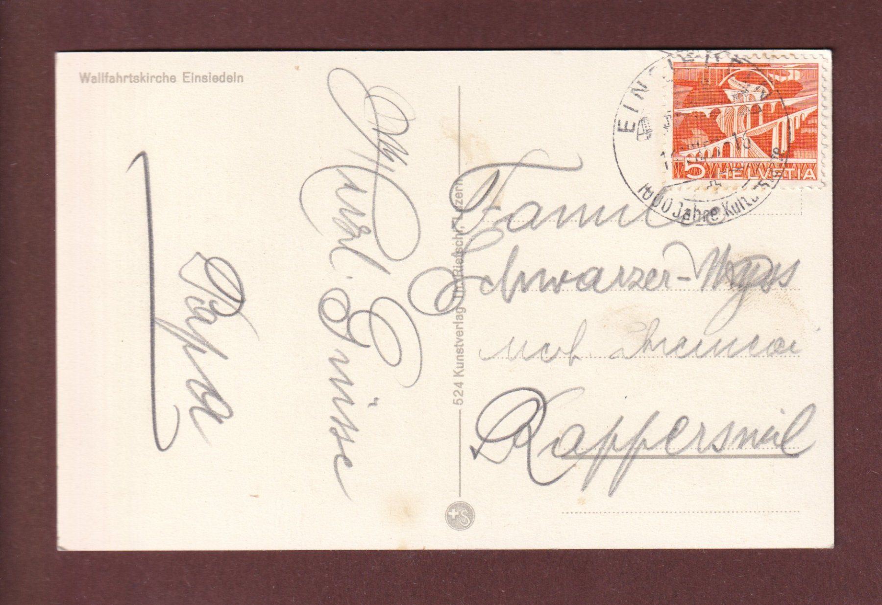 Cartoline postali: EINSIEDELN - Wallfahrtskirche - 1957 – Usato da Pully venduto da nicecards-shop 1