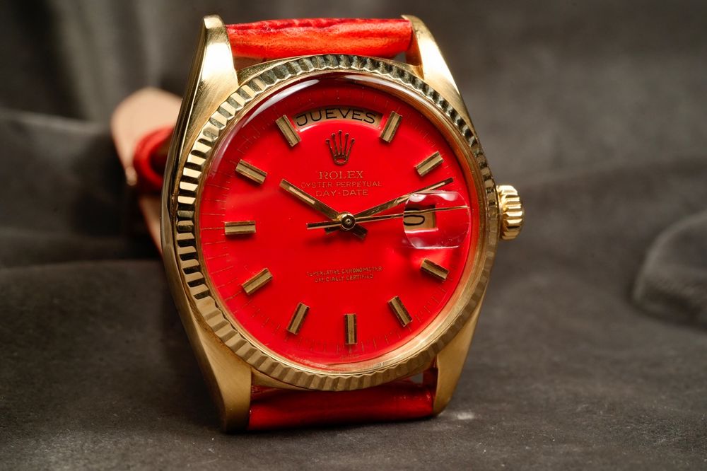 Rolex Orologi: Rolex 1803 Day-Date 1974 Original 18Kt. Gold Red Dial Watch – Usato da Morcote venduto da chronoservice 2