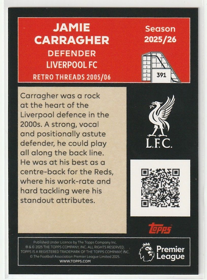 Topps Cartes à collectionner: 2026 Topps Premier League Jamie Carragher Retro Threads – Neuf (Voir description) à Biel/Bienne par historian-198 1