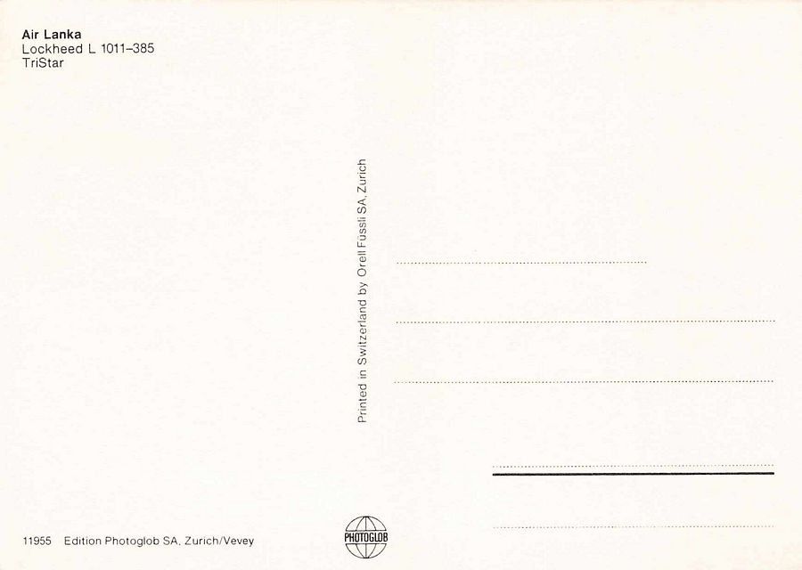 Cartoline postali: Air Lanka Lockheed L 1011-385 TriStar, Maximumkarte – Usato da Frauenfeld venduto da POML 1