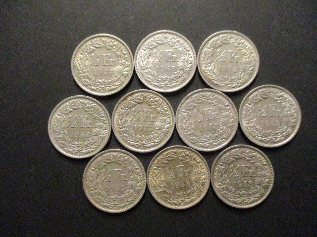 Alle Münzen: 10 x 50 Rp 1963 – Gebraucht aus Lovens von Jelmi 1