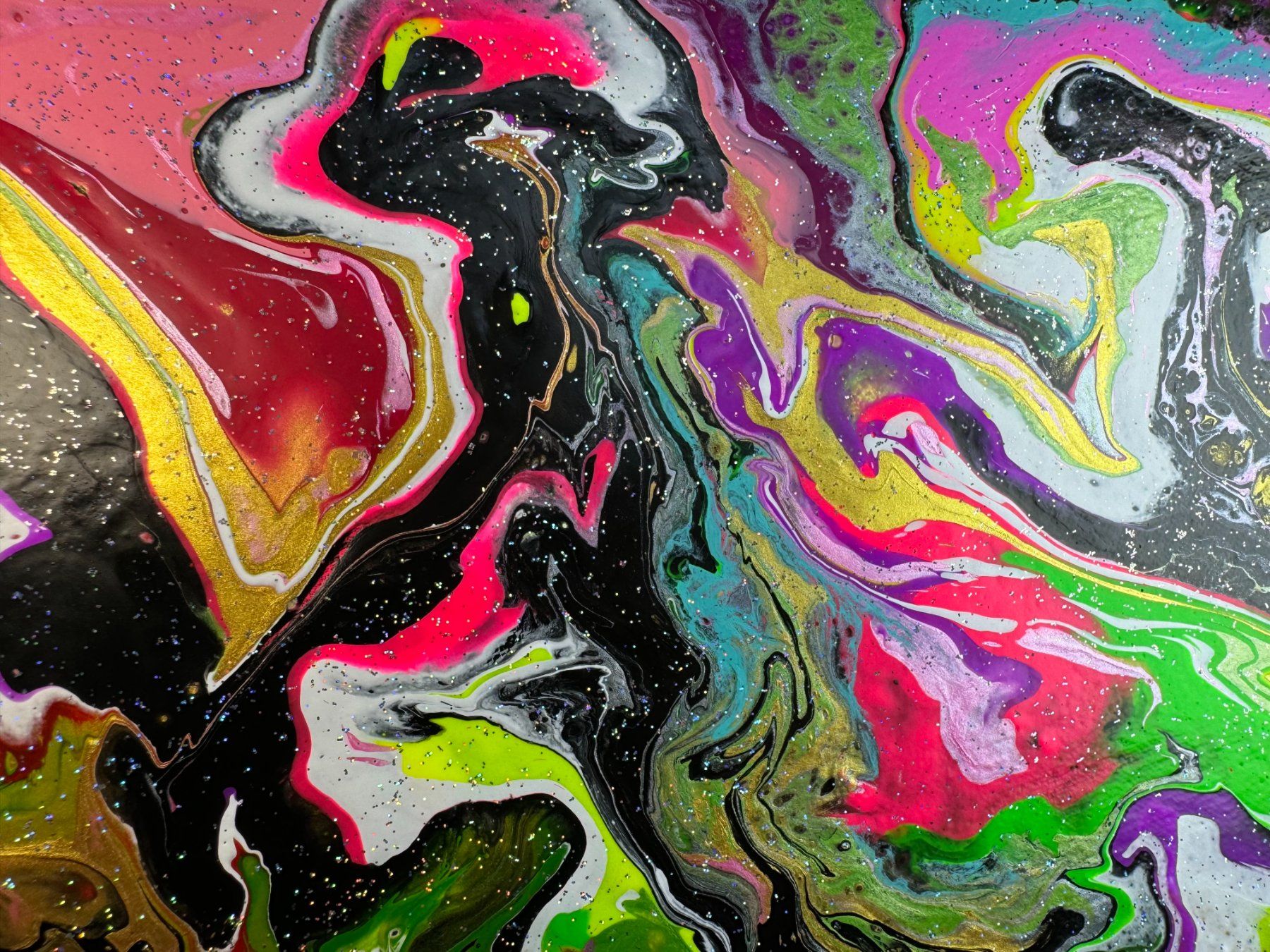 Gemälde: Acryl-Flüssigmalerei, kreisförmig – Gebraucht aus Schlieren von MayaSheng1983 1