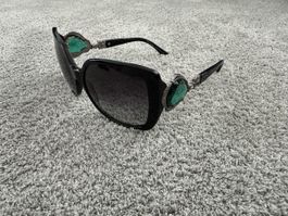 Bvlgari Sonnenbrille Schwarz mit grünen Steinen