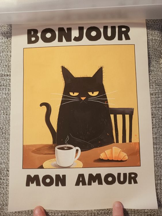 GUTAITER Poster Chat Noir Bonjour Mon Amour Chat Noir Jaune